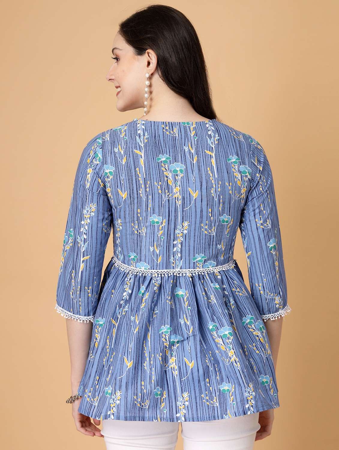women printed three quarter sleeve flared kurti - 22040478 - Standard Image - 4