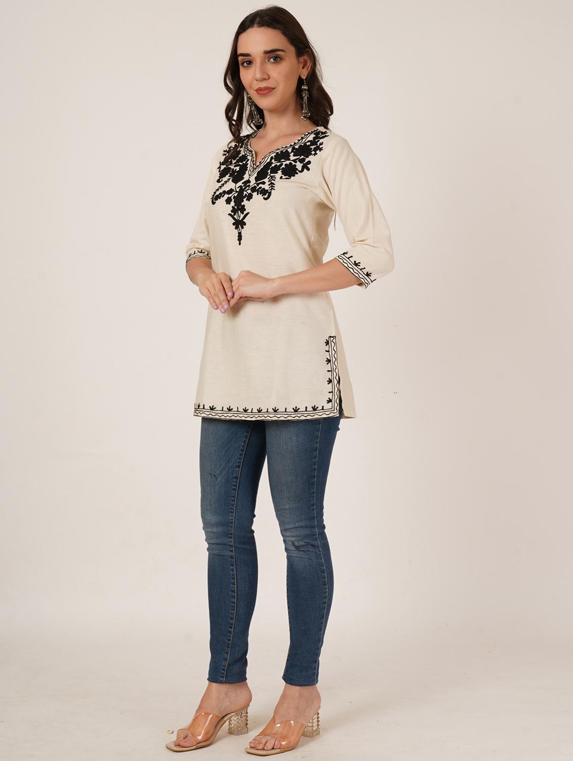 women embroidered three quarter sleeve kurti - 22040480 -  Standard Image - 1