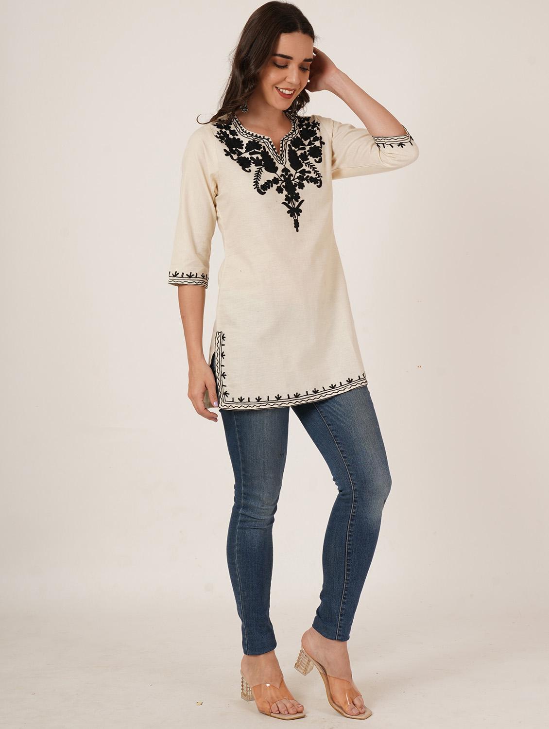 women embroidered three quarter sleeve kurti - 22040480 - Standard Image - 4