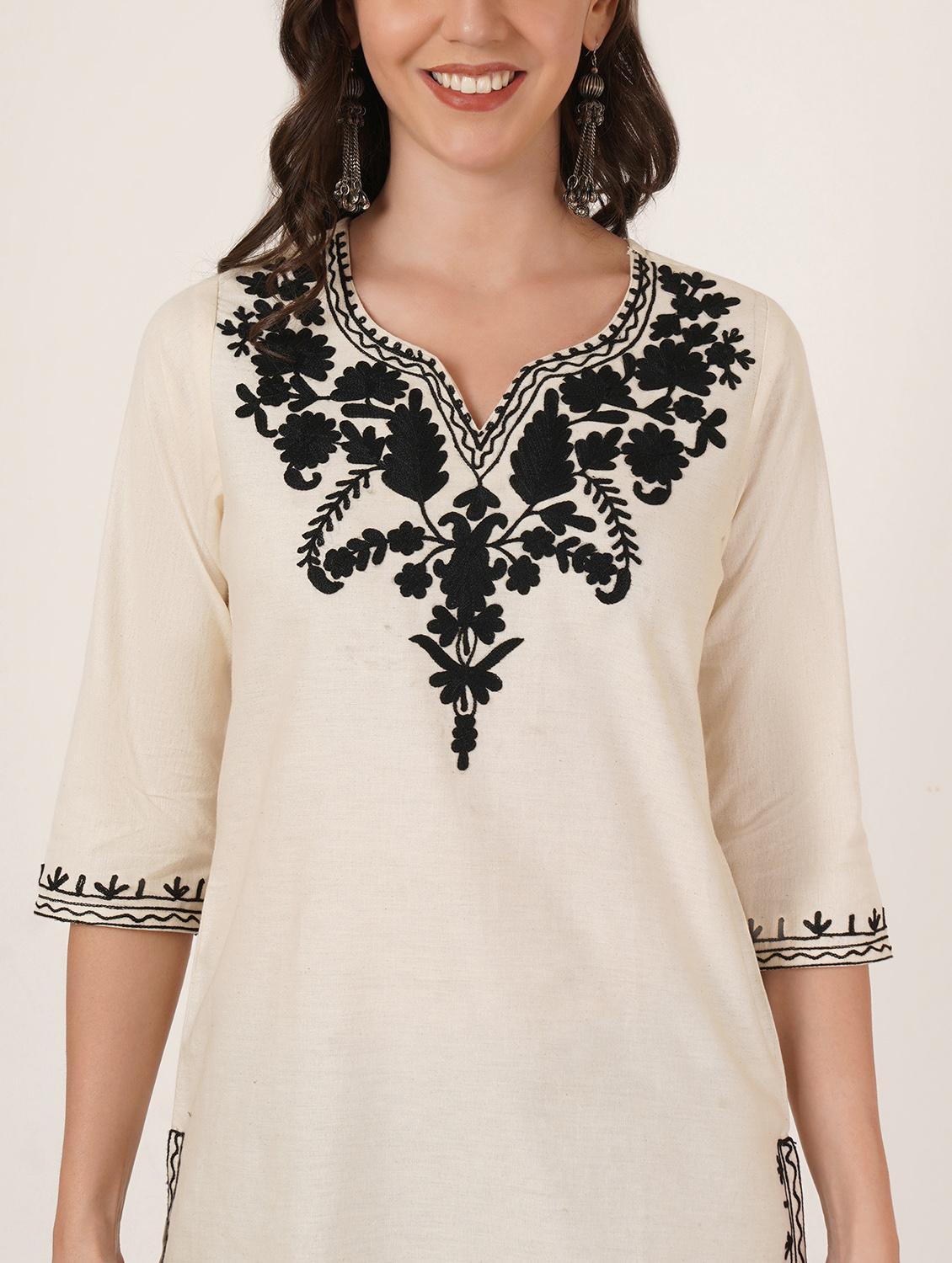 women embroidered three quarter sleeve kurti - 22040480 - Standard Image - 6