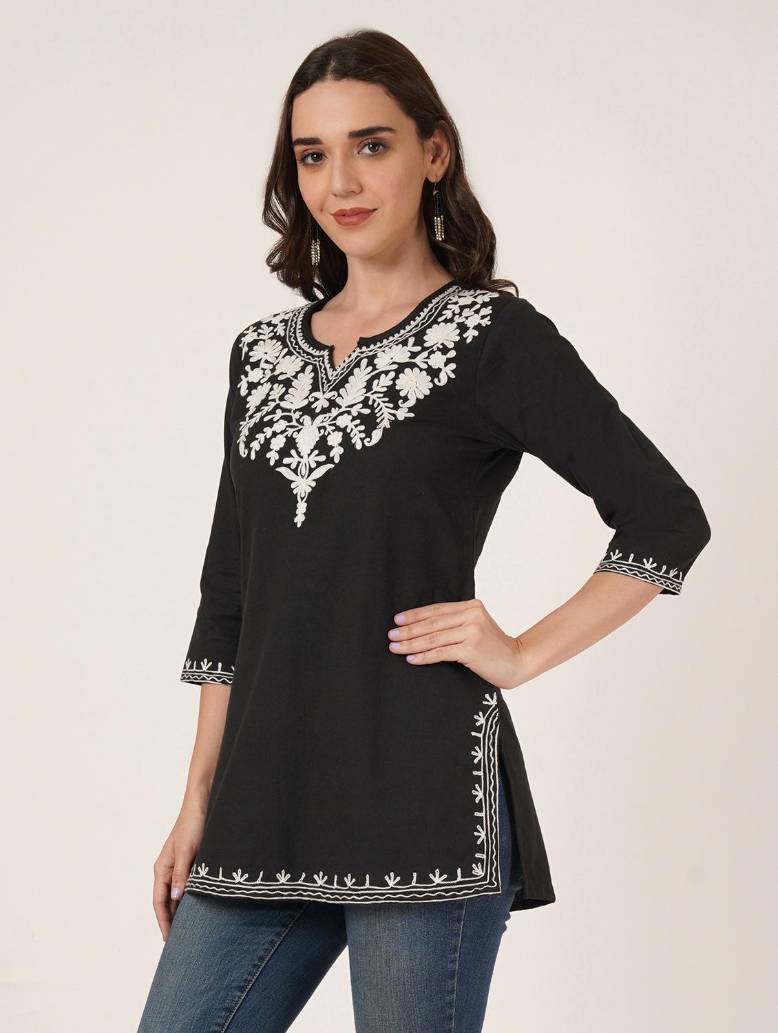 women embroidered three quarter sleeve kurti - 22040481 -  Standard Image - 1
