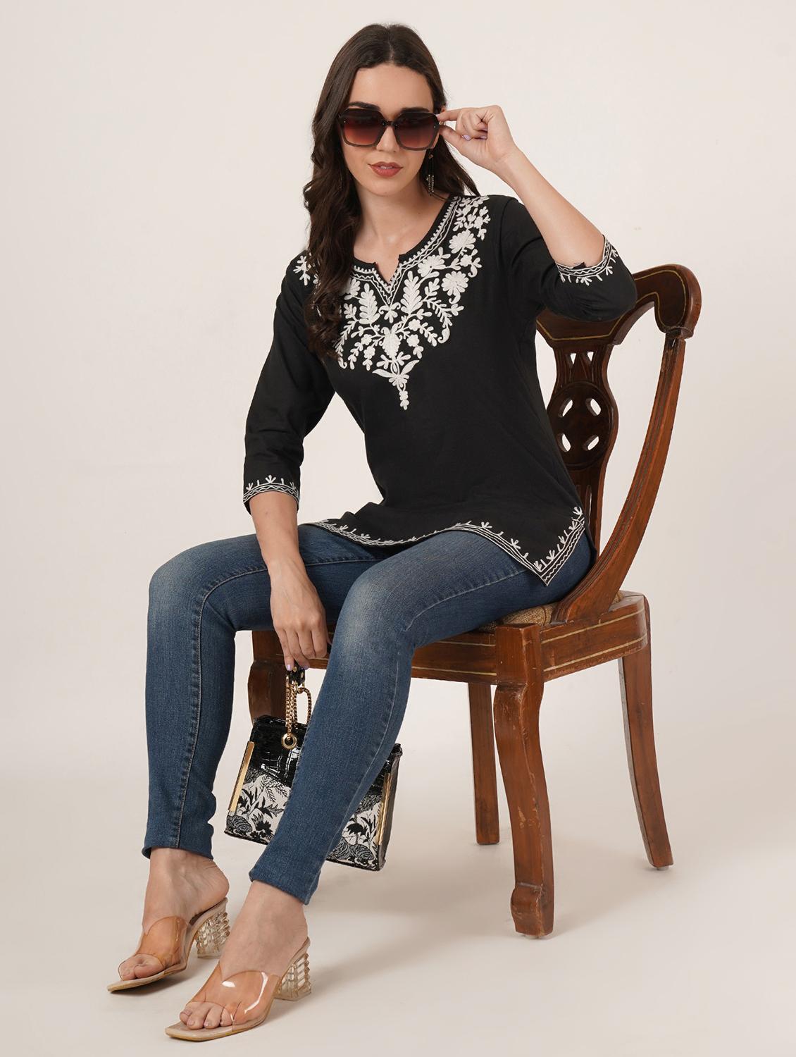 women embroidered three quarter sleeve kurti - 22040481 - Standard Image - 4