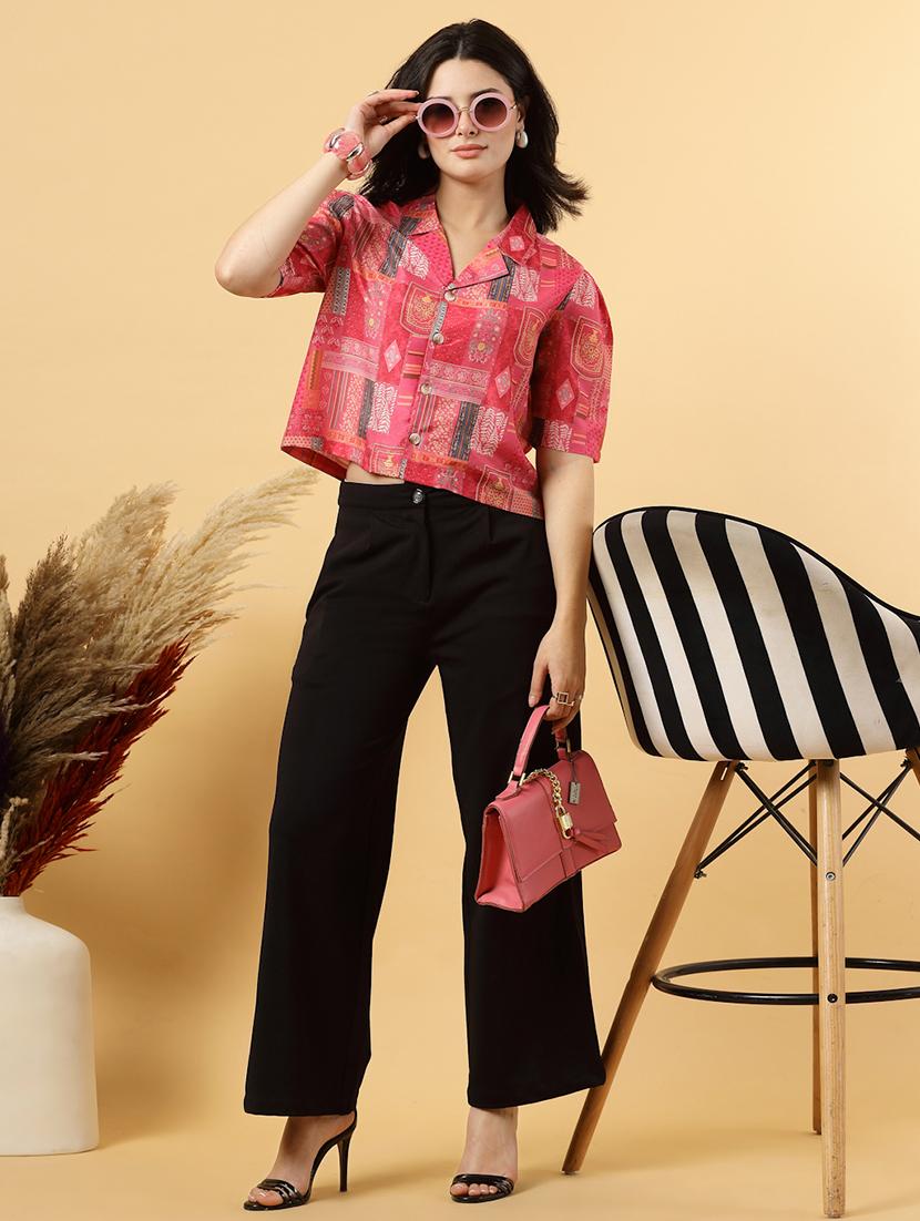 women printed short sleeve ethnic crop top - 22040817 - Standard Image - 4