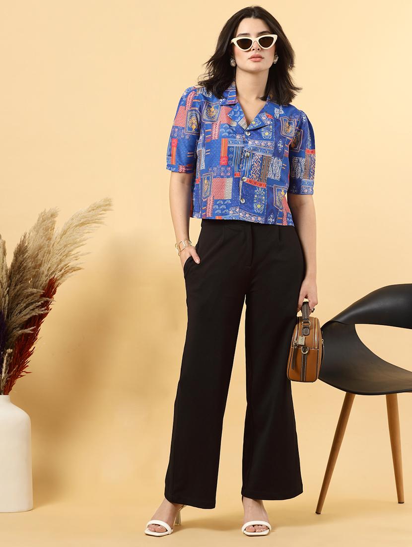 women printed short sleeve ethnic crop top - 22040818 - Standard Image - 4