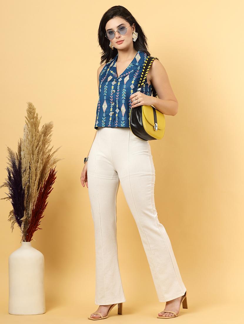 women printed sleeveless ethnic crop top - 22040819 - Standard Image - 4
