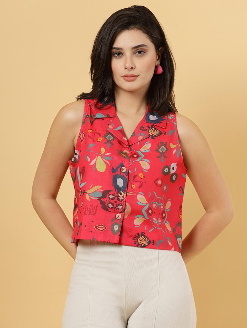 women floral printed sleeveless ethnic crop top - 22040821 - Standard Image - 1