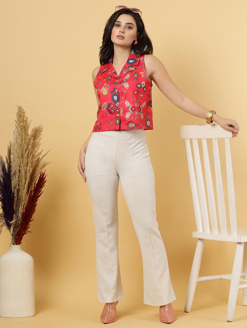 women floral printed sleeveless ethnic crop top - 22040821 - Standard Image - 4