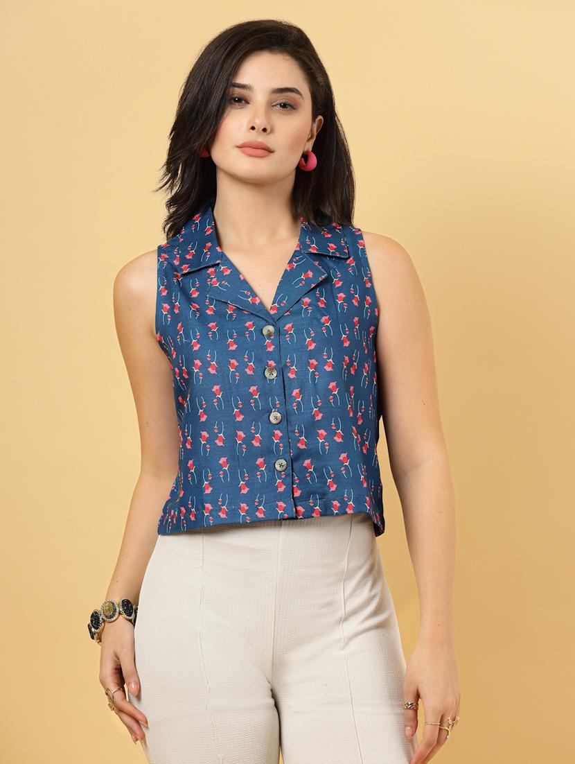 women floral printed sleeveless ethnic crop top - 22040822 - Standard Image - 1