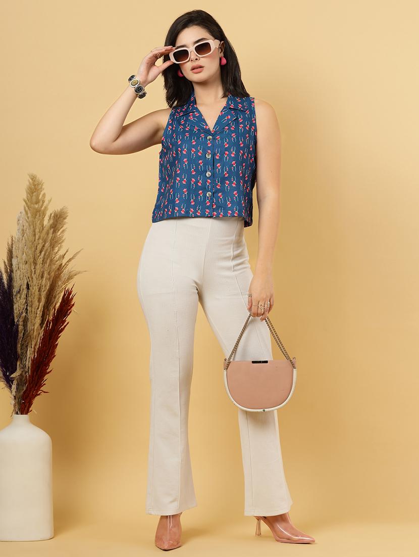 women floral printed sleeveless ethnic crop top - 22040822 - Standard Image - 4
