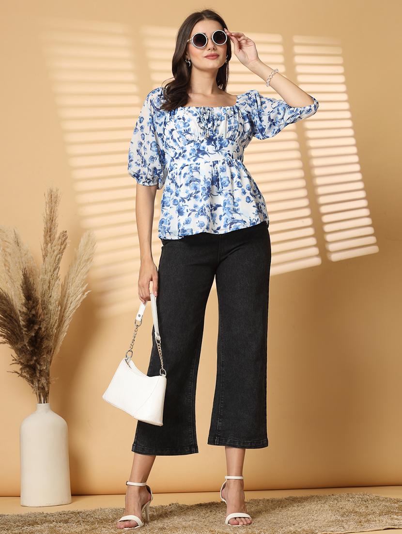 women floral print puff sleeve peplum top - 22040825 - Standard Image - 4