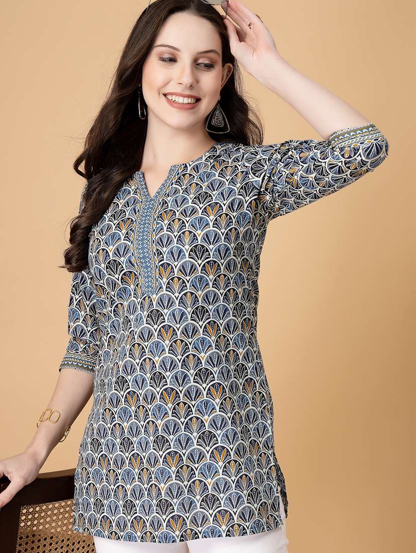 women printed three quarter sleeve straight kurti - 22040847 -  Standard Image - 1