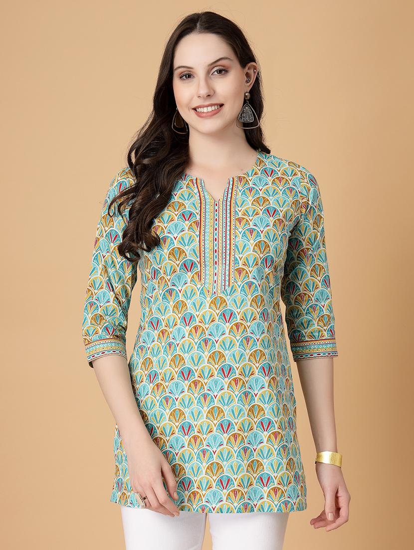 women printed three quarter sleeve straight kurti - 22040848 - Standard Image - 1