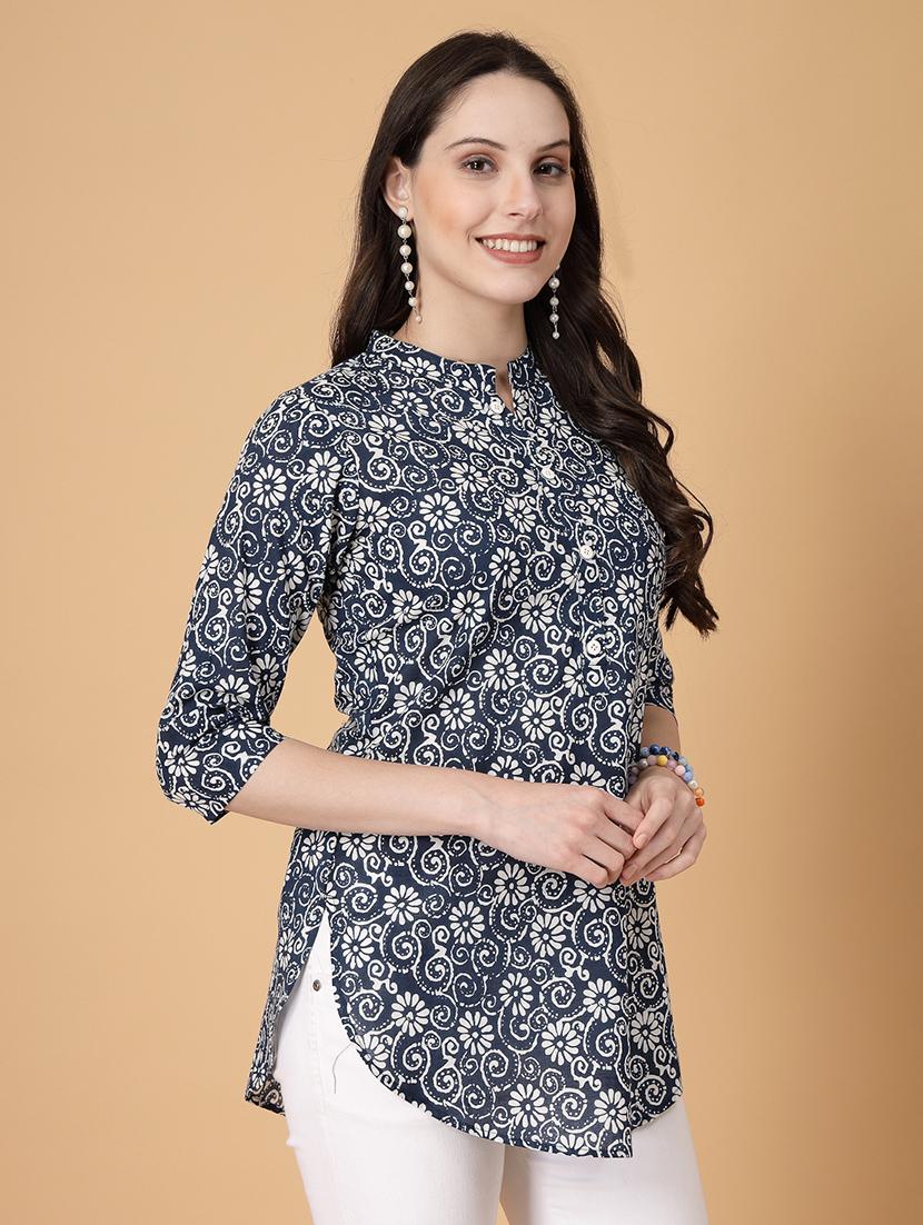 women printed three quarter sleeve straight kurti - 22040849 - Standard Image - 4