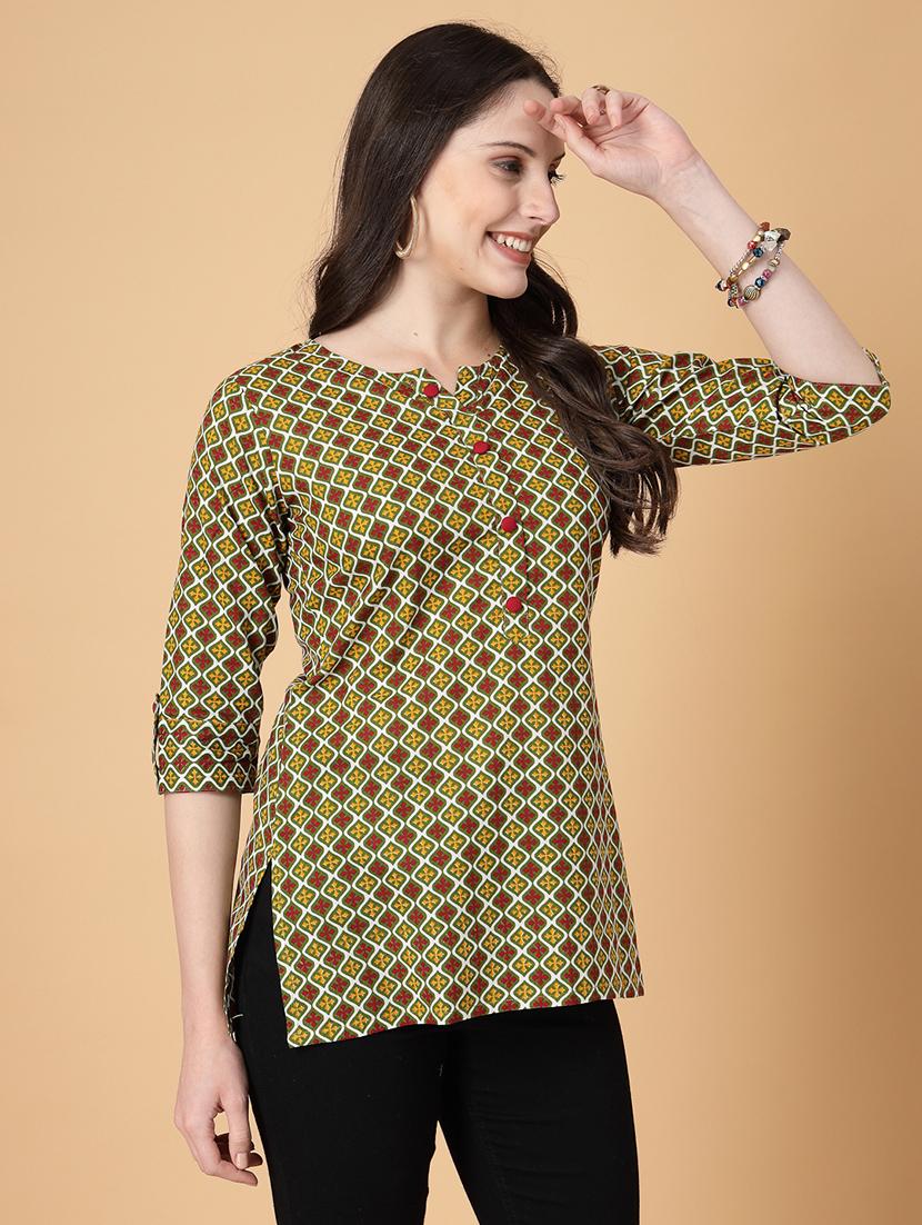 women printed three quarter sleeve straight kurti - 22040850 - Standard Image - 1