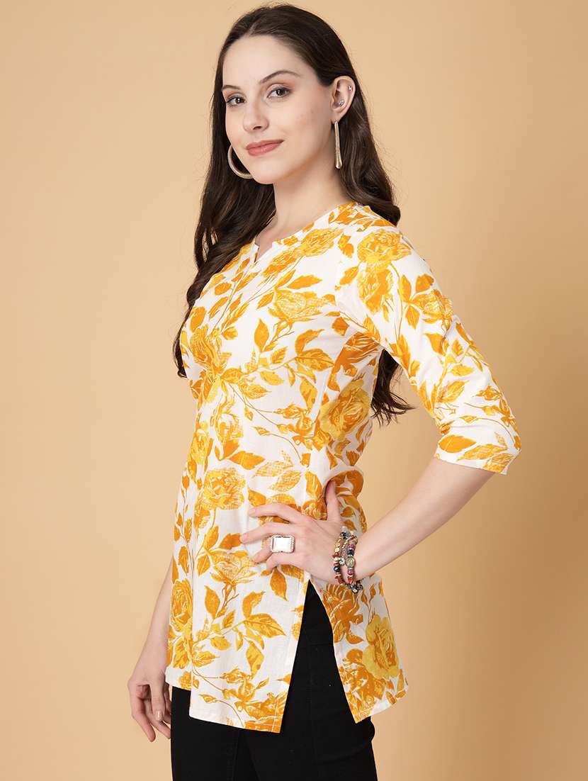 women printed three quarter sleeve straight kurti - 22040852 - Standard Image - 1
