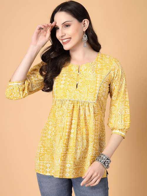 women printed three quarter sleeve straight kurti - 22040855 - Standard Image - 0