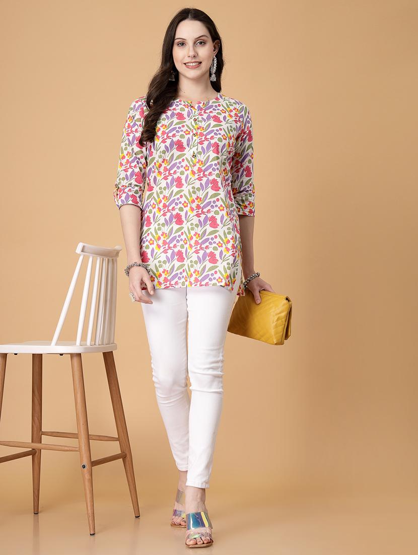women printed three quarter sleeve straight kurti - 22040856 - Standard Image - 4