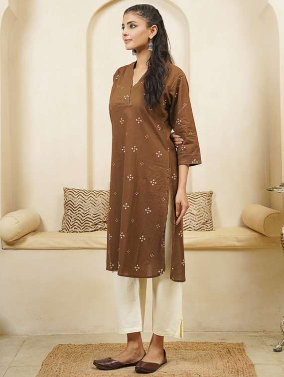 women printed three quarter sleeve straight kurta - 22040891 -  Standard Image - 1