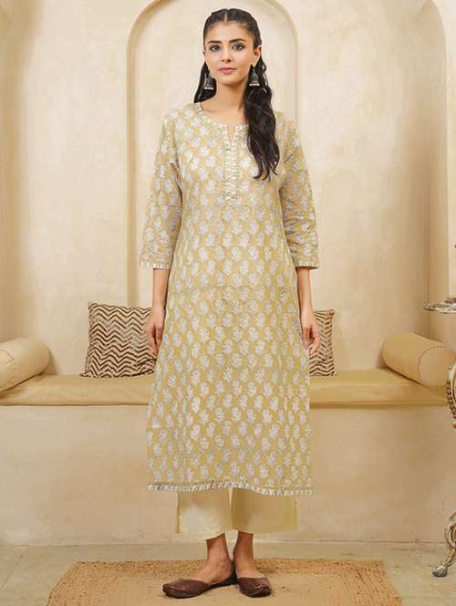 women printed three quarter sleeve straight kurta - 22040892 - Standard Image - 0