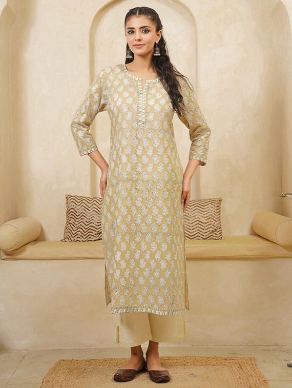 women printed three quarter sleeve straight kurta - 22040892 - Standard Image - 1