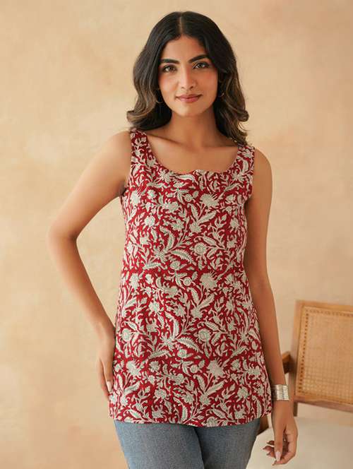 women printed sleeveless straight kurta - 22040897 -  Standard Image - 0