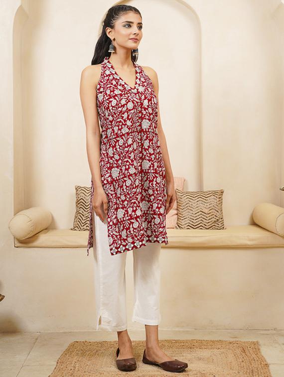 women printed sleeveless straight kurta - 22040897 - Standard Image - 1