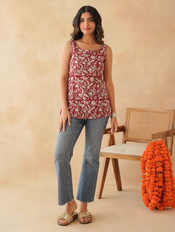 women printed sleeveless straight kurta - 22040897 -  Standard Image - 1