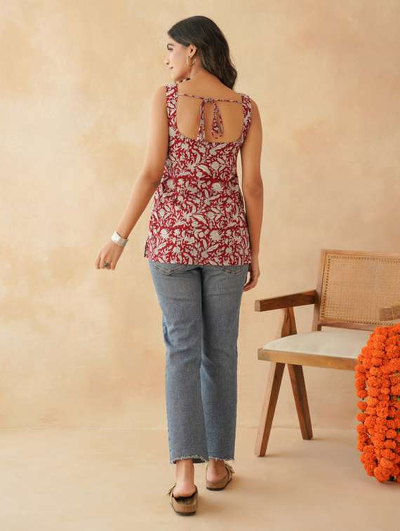 women printed sleeveless straight kurta - 22040897 - Standard Image - 4