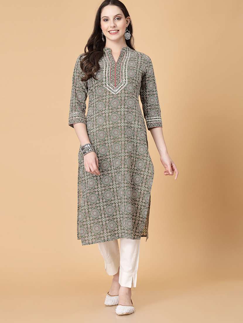 women printed three quarter sleeve straight kurti - 22040898 - Zoom Image - 0