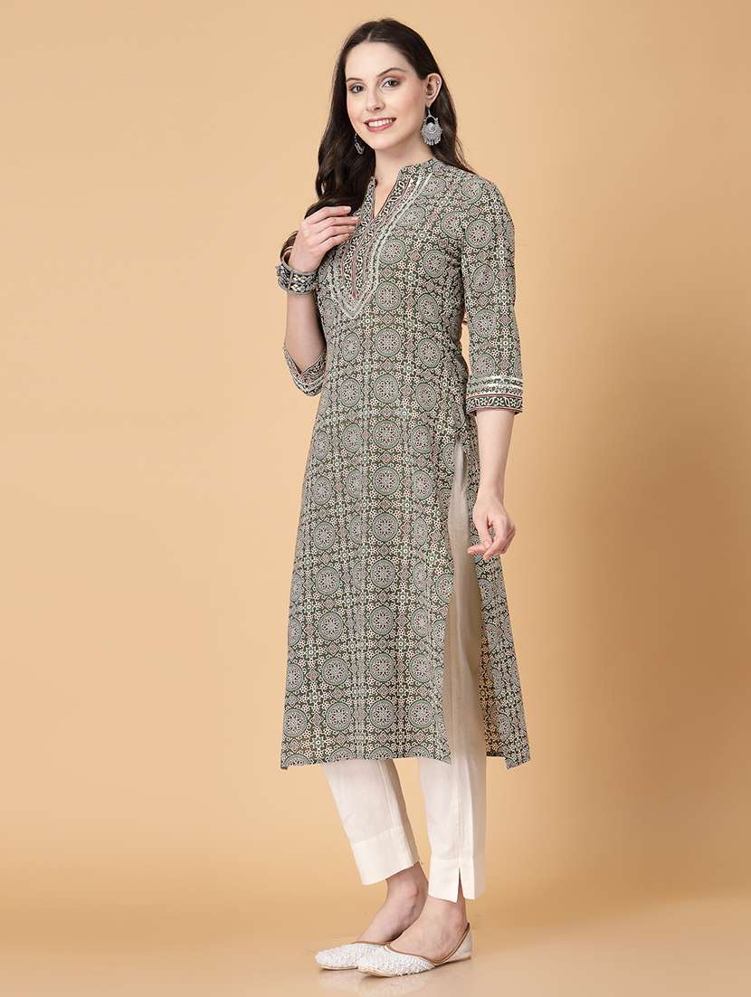 women printed three quarter sleeve straight kurti - 22040898 - Standard Image - 1
