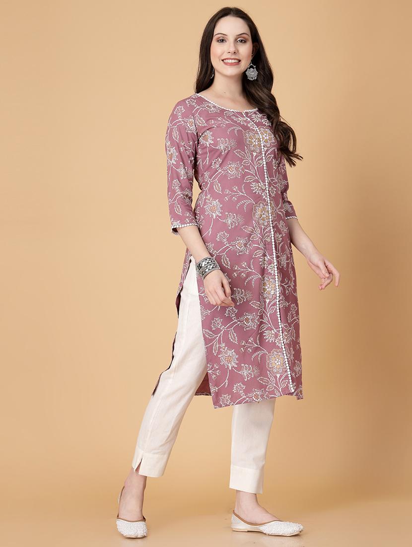 women printed three quarter sleeve straight kurti - 22040899 - Standard Image - 1