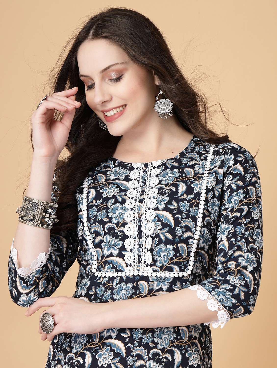 women printed three quarter sleeve straight kurti - 22040901 - Standard Image - 1