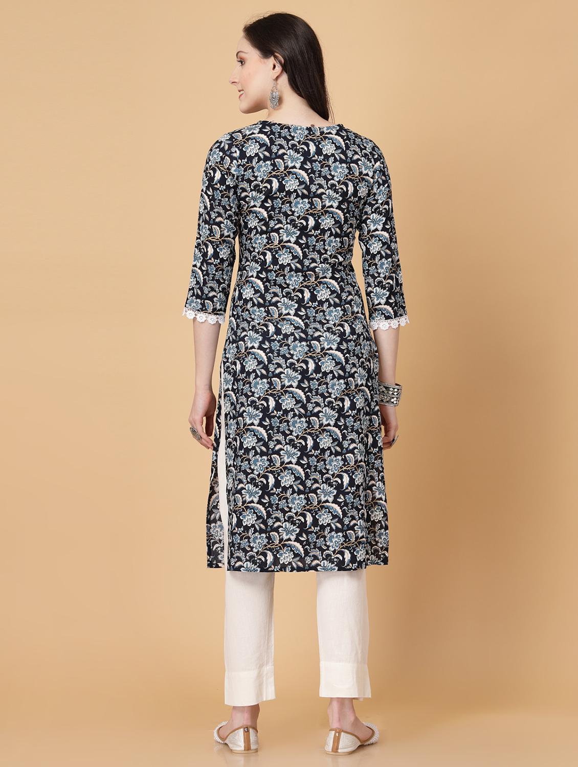 women printed three quarter sleeve straight kurti - 22040901 - Standard Image - 4