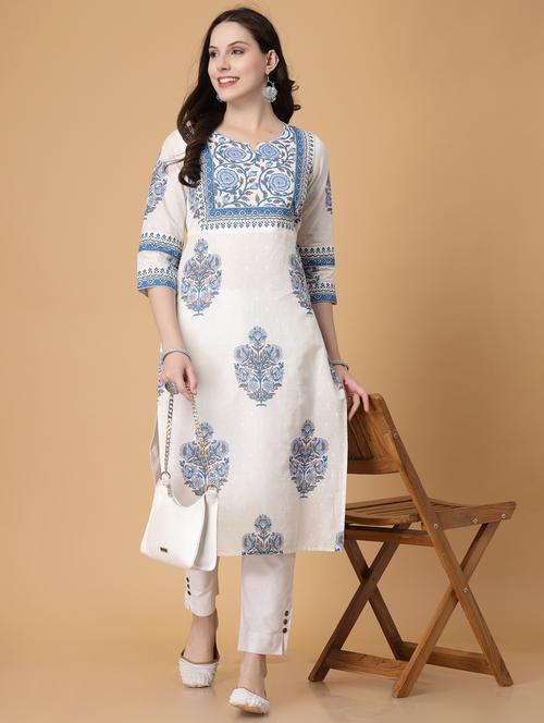 women printed three quarter sleeve straight kurti - 22040902 -  Standard Image - 0
