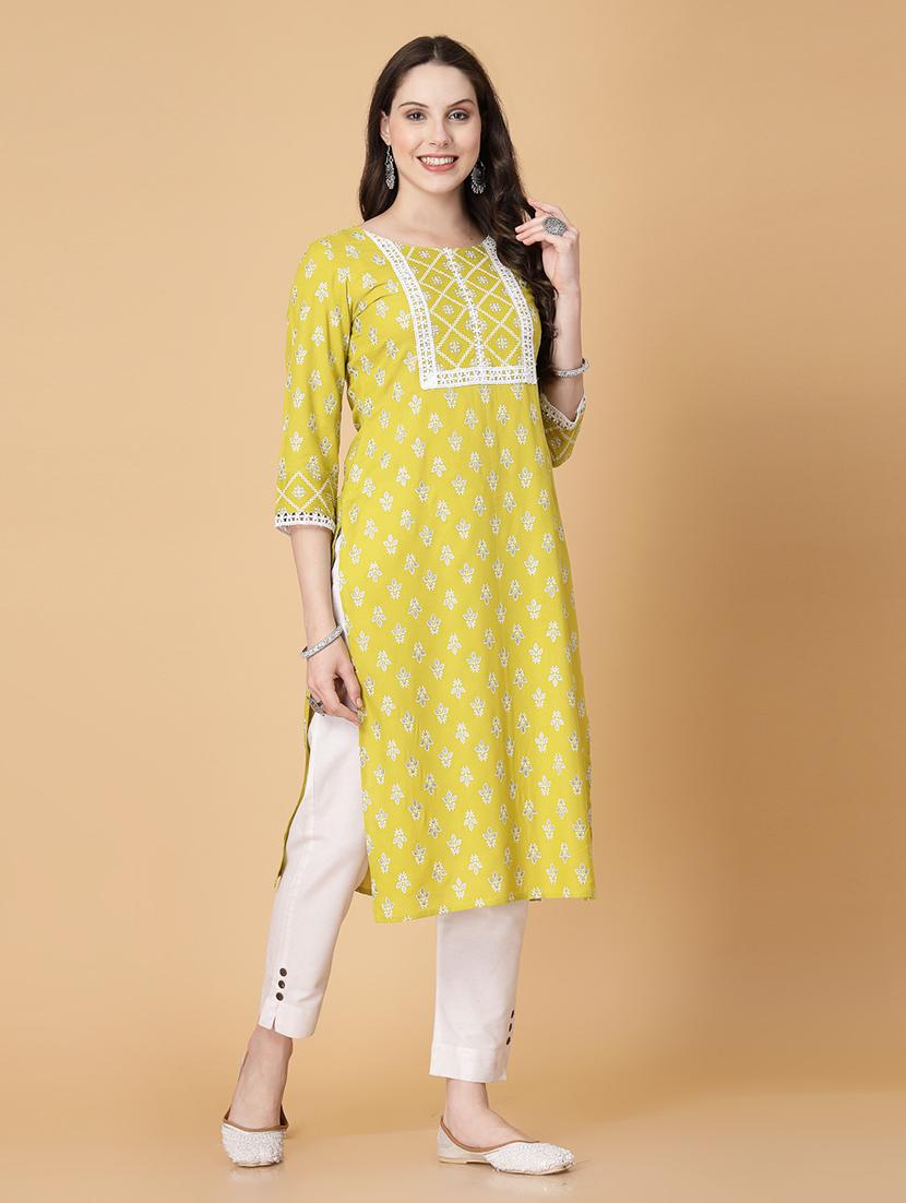 women printed three quarter sleeve straight kurti - 22040903 - Standard Image - 1