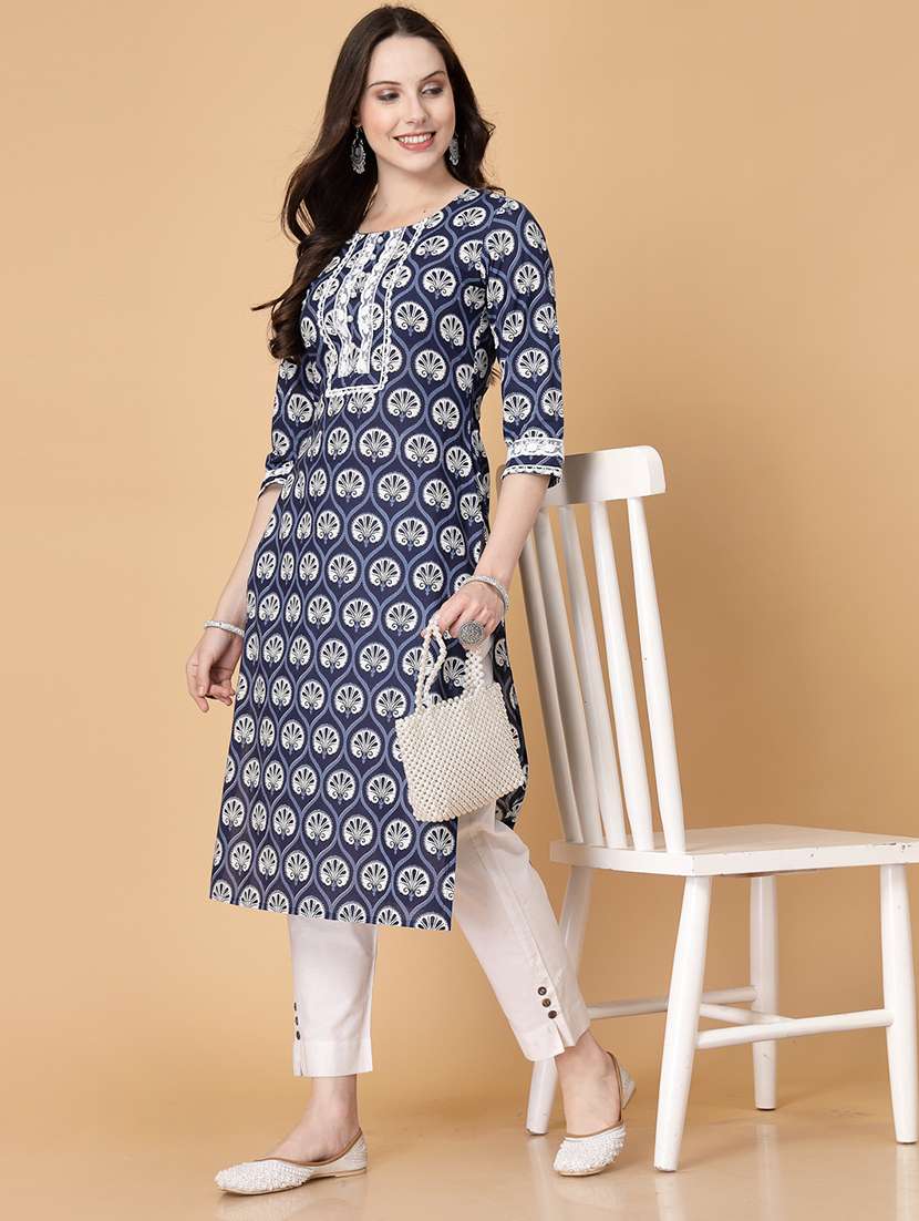 women printed three quarter sleeve straight kurti - 22040904 - Zoom Image - 0