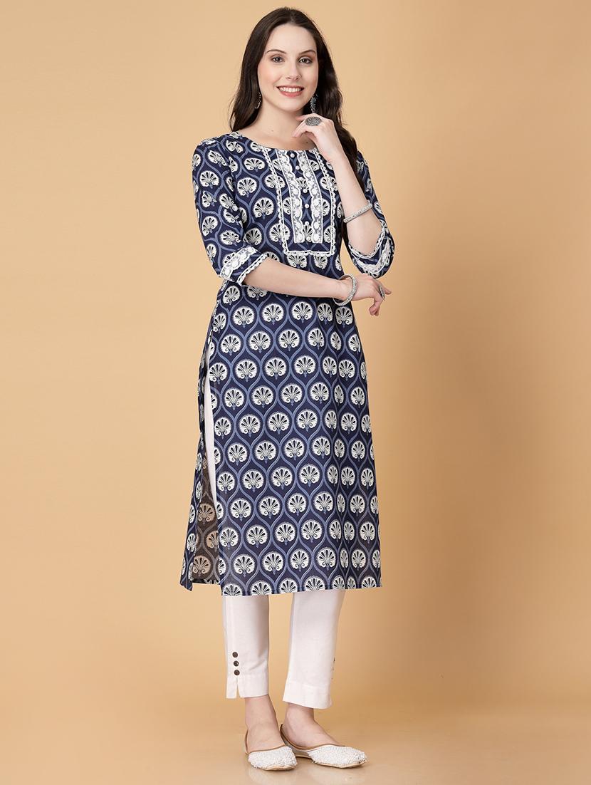 women printed three quarter sleeve straight kurti - 22040904 - Standard Image - 1