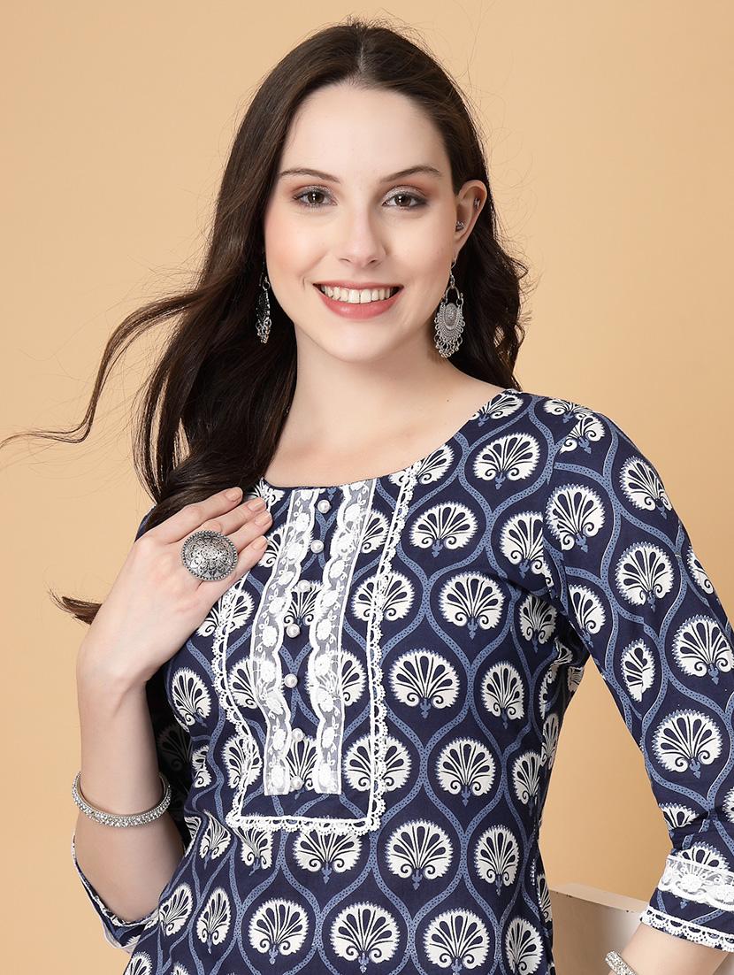 women printed three quarter sleeve straight kurti - 22040904 - Standard Image - 4
