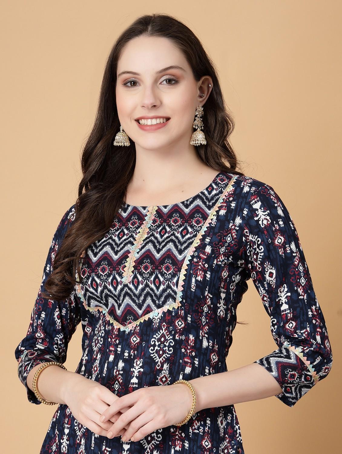 women printed three quarter sleeve straight kurti - 22040905 - Standard Image - 1