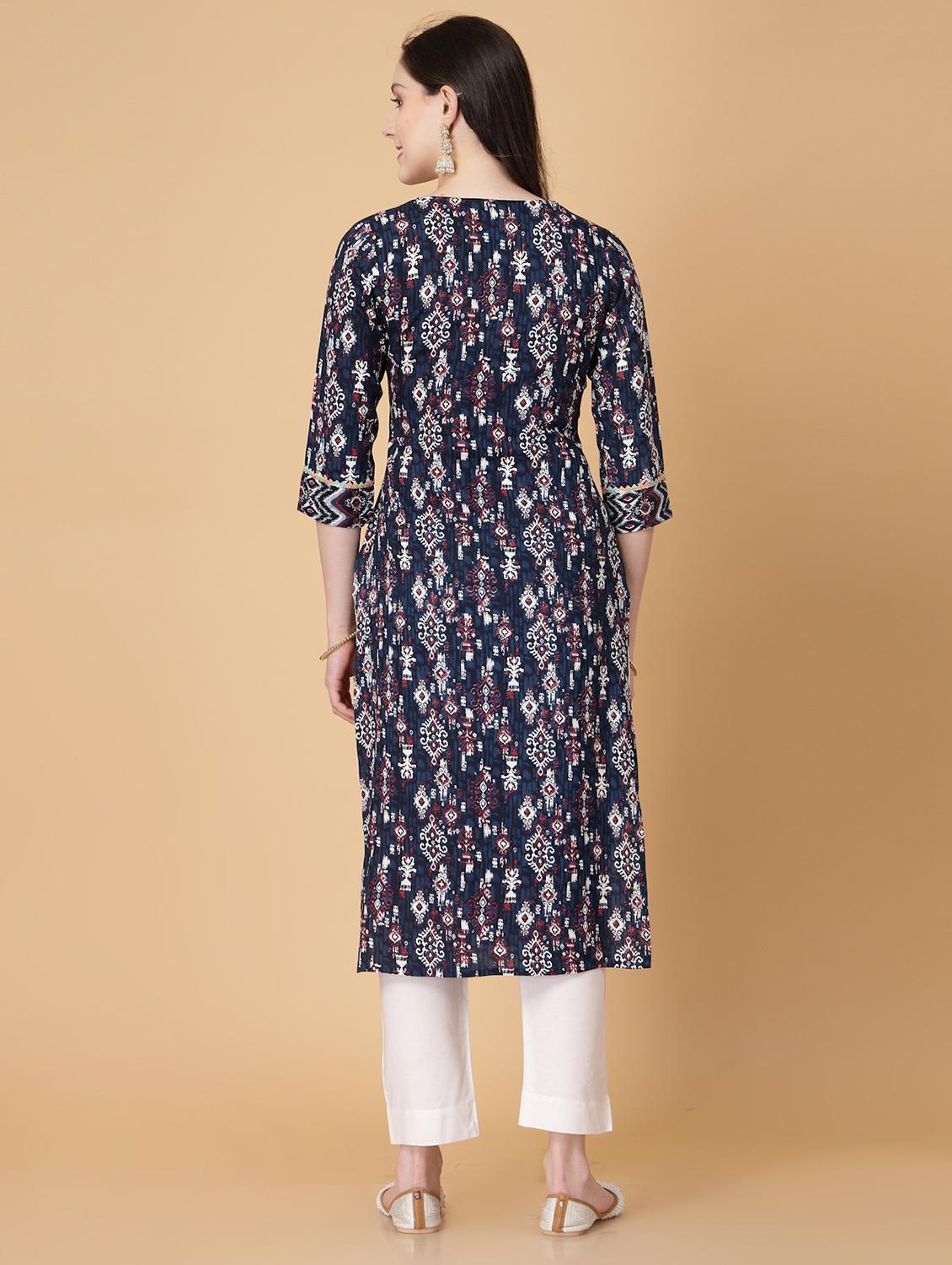 women printed three quarter sleeve straight kurti - 22040905 - Standard Image - 4