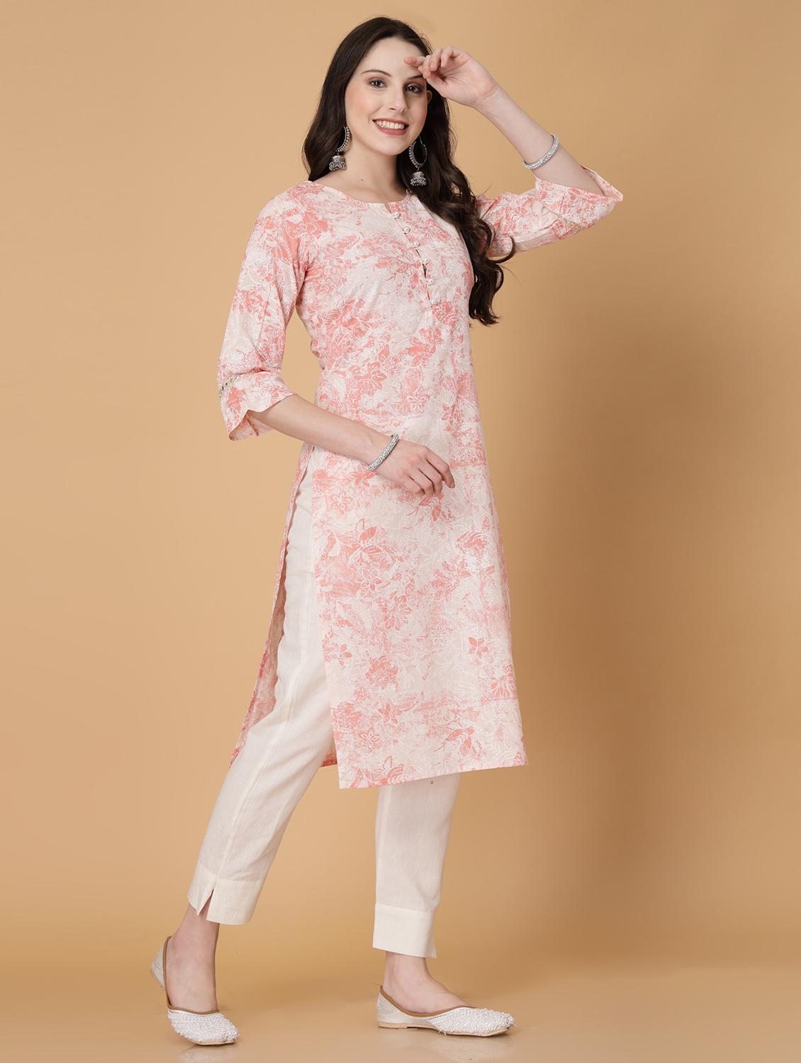 women printed three quarter sleeve straight kurta - 22040906 -  Standard Image - 1