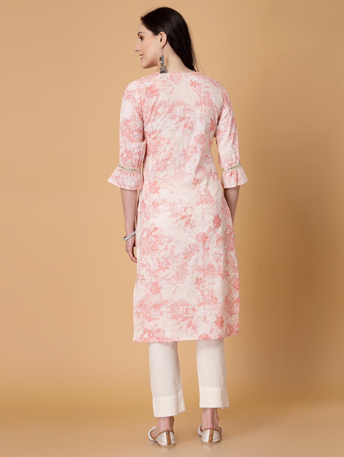 women printed three quarter sleeve straight kurta - 22040906 - Standard Image - 4