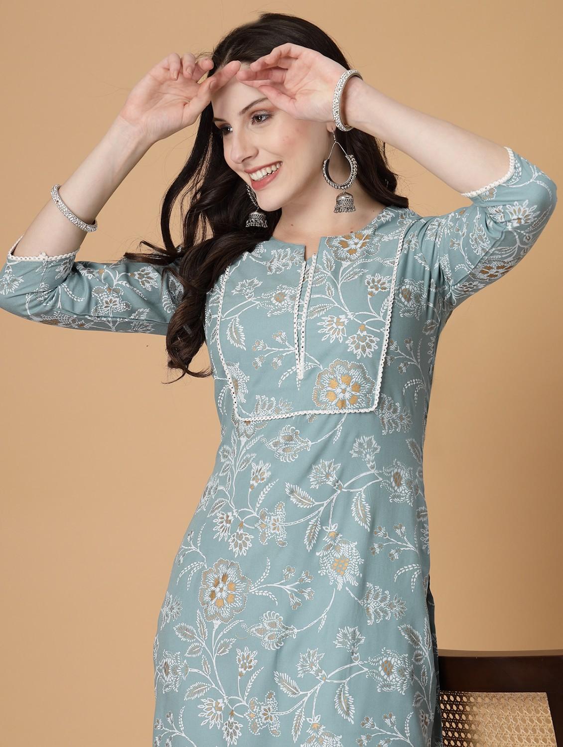 women printed three quarter sleeve straight kurta - 22040907 - Standard Image - 1