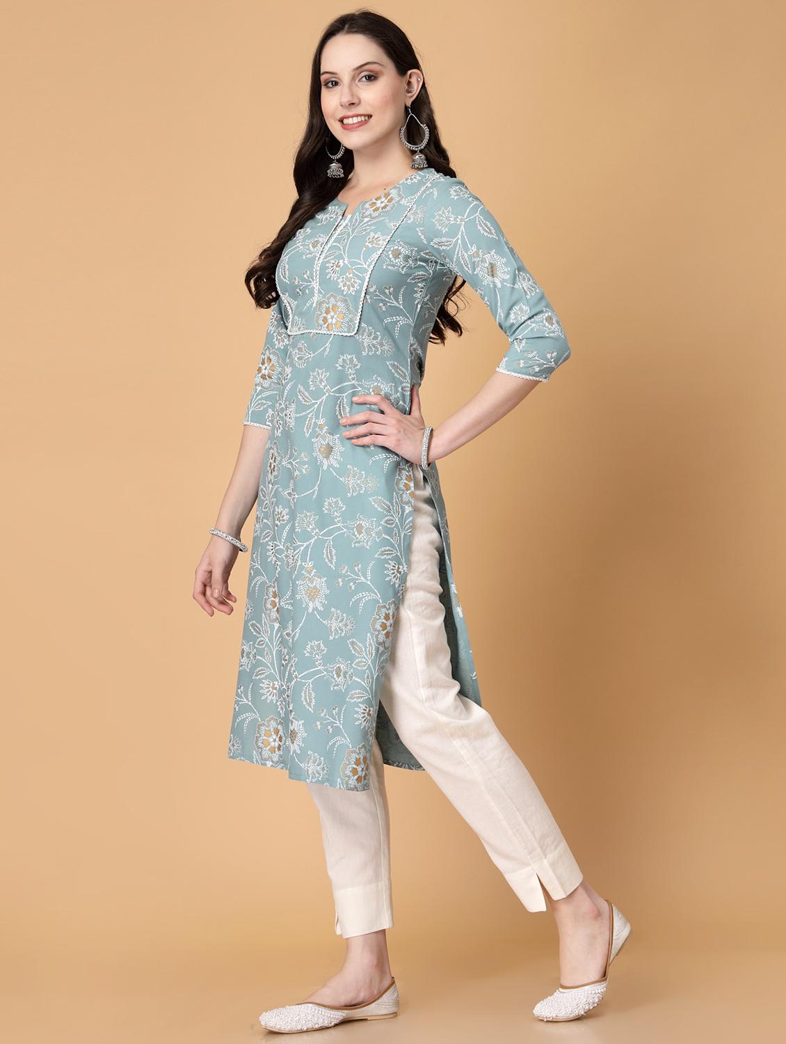 women printed three quarter sleeve straight kurta - 22040907 - Standard Image - 4