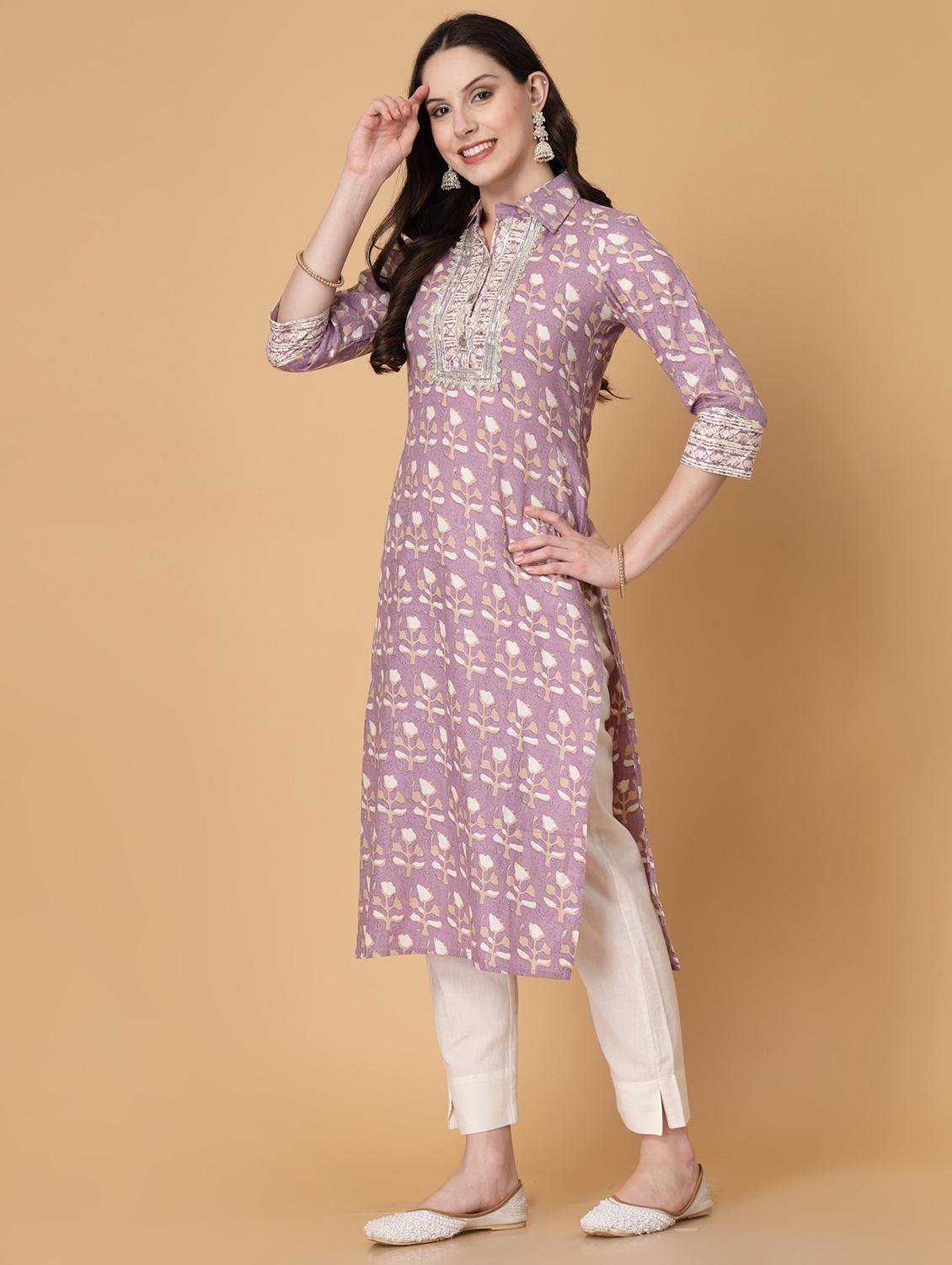 women printed three quarter sleeve straight kurta - 22040908 -  Standard Image - 1