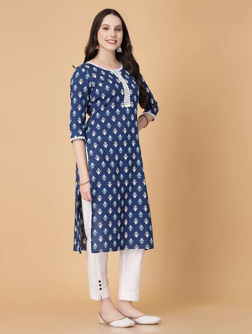 women printed three quarter sleeve straight kurta - 22040909 -  Standard Image - 1