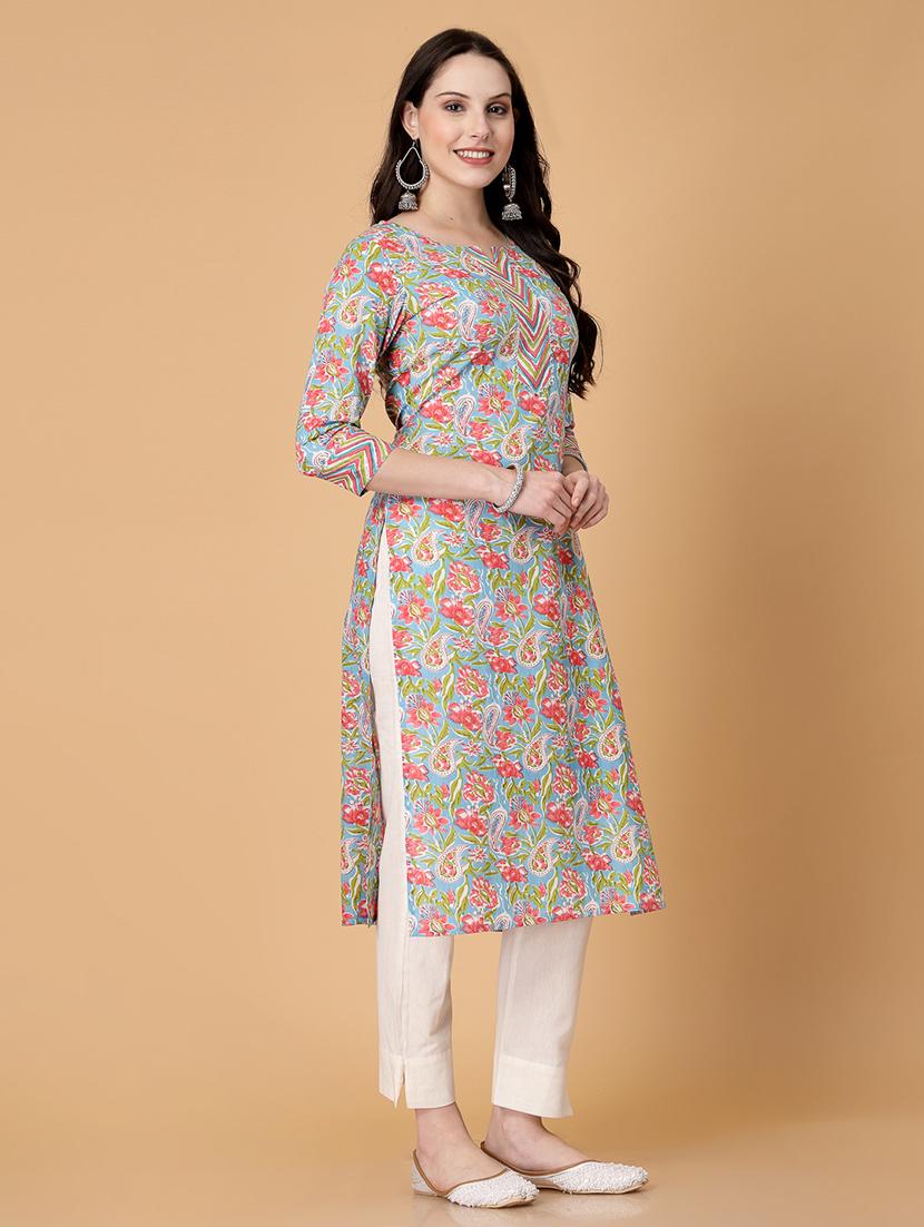 women printed three quarter sleeve straight kurta - 22040910 - Standard Image - 1