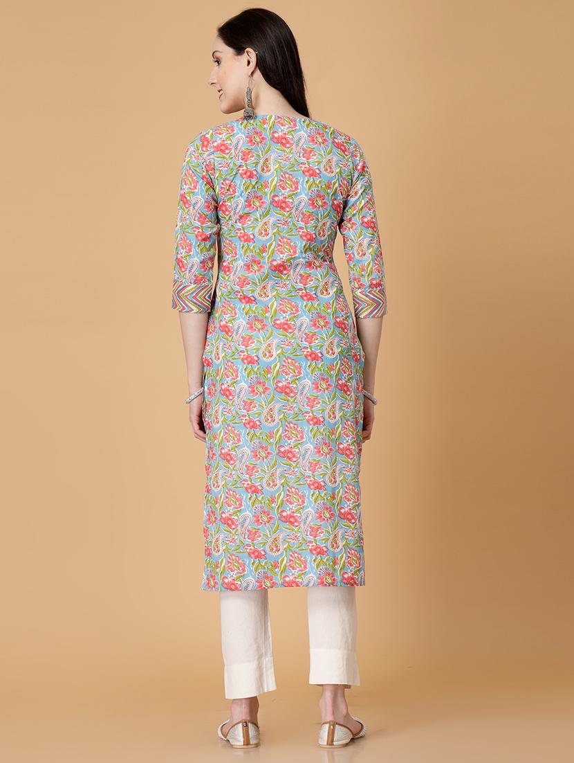 women printed three quarter sleeve straight kurta - 22040910 - Standard Image - 4