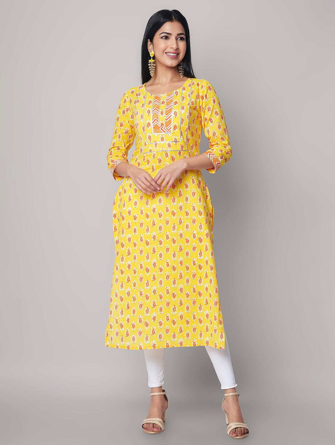 women printed three quarter sleeve straight kurta - 22040911 - Standard Image - 4