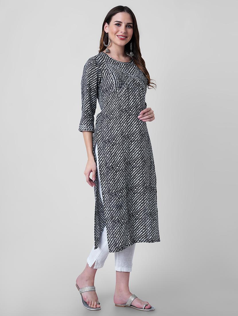 women printed three quarter sleeve straight kurta - 22040913 - Standard Image - 1